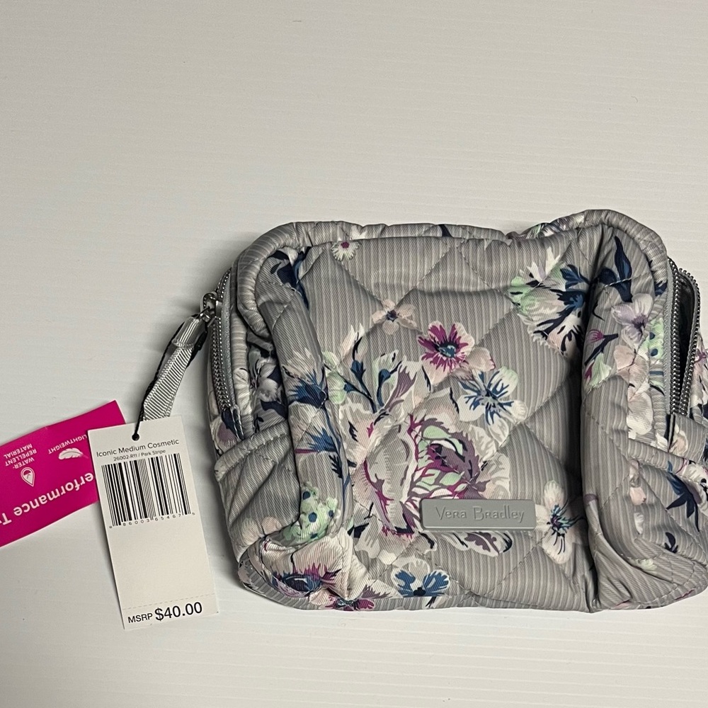 NWT Vera Bradley Medium Cosmetic Bag in Cotton Style:Park Stripe